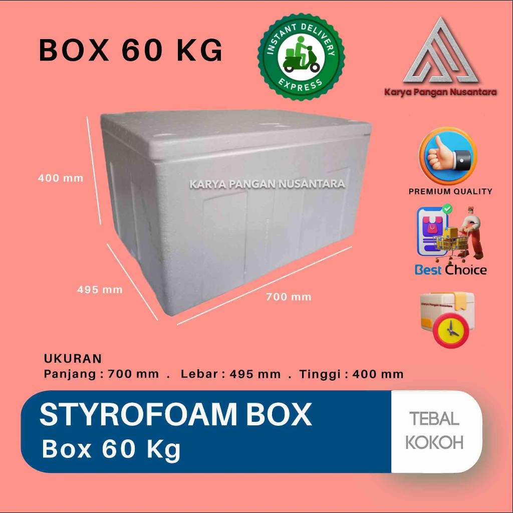 STYROFOAM BOX 60 KG BOX ES BESAR BOX GABUS BOX STYROFOAM BOX-60 70x49.5x40 CM INSTANT KURIR