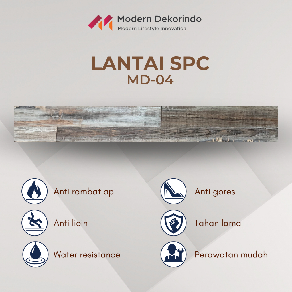 Modern Dekorindo | Lantai SPC | Lantai Anti Rayap | 1 BOX isi 10 Lembar Lantai SPC MD-04