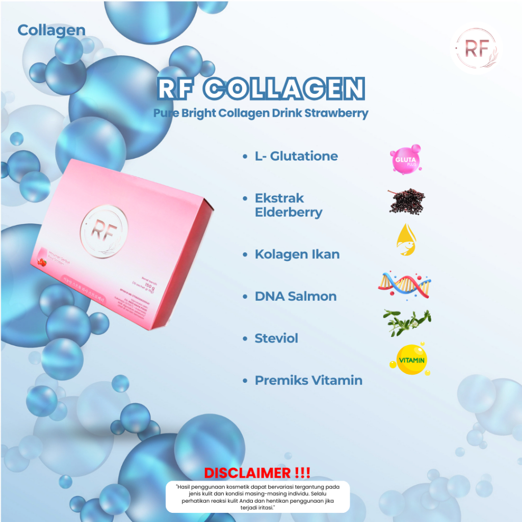 RF Collagen Gluta Drink 10 Sachet – DNA Salmon, Tripeptide, Kulit Cerah Glowing, Aman BPOM