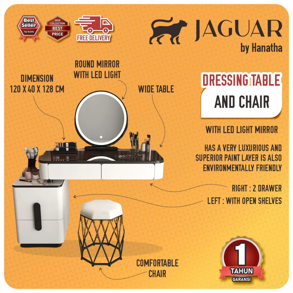 Meja Rias + Kursi Meja rias kaca lampu LED Meja Rias Aesthetic Meja Rias Minimalis Meja Rias Putih