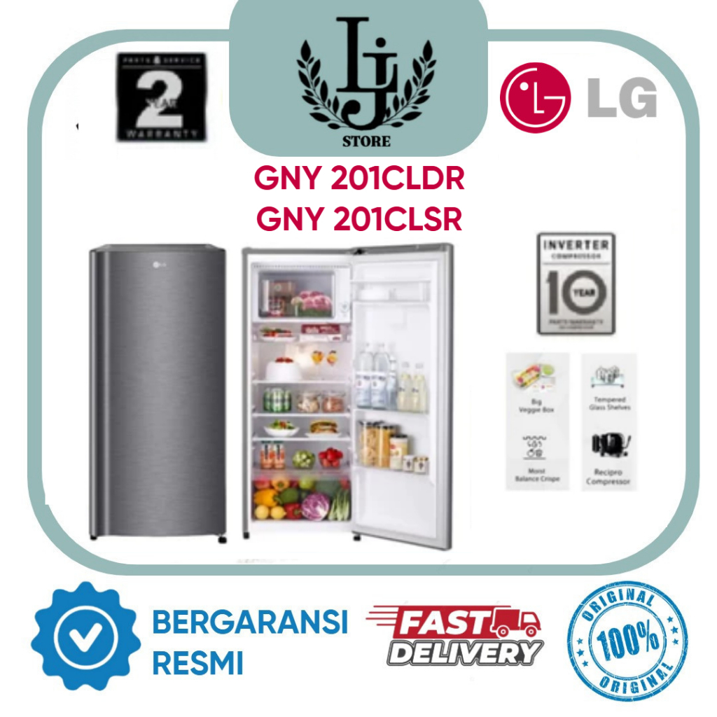 Kulkas 1 Pintu LG GNY201CLSR/CLAR / GNY201CLDR Kulkas LG Satu Pintu Kulkas LG
