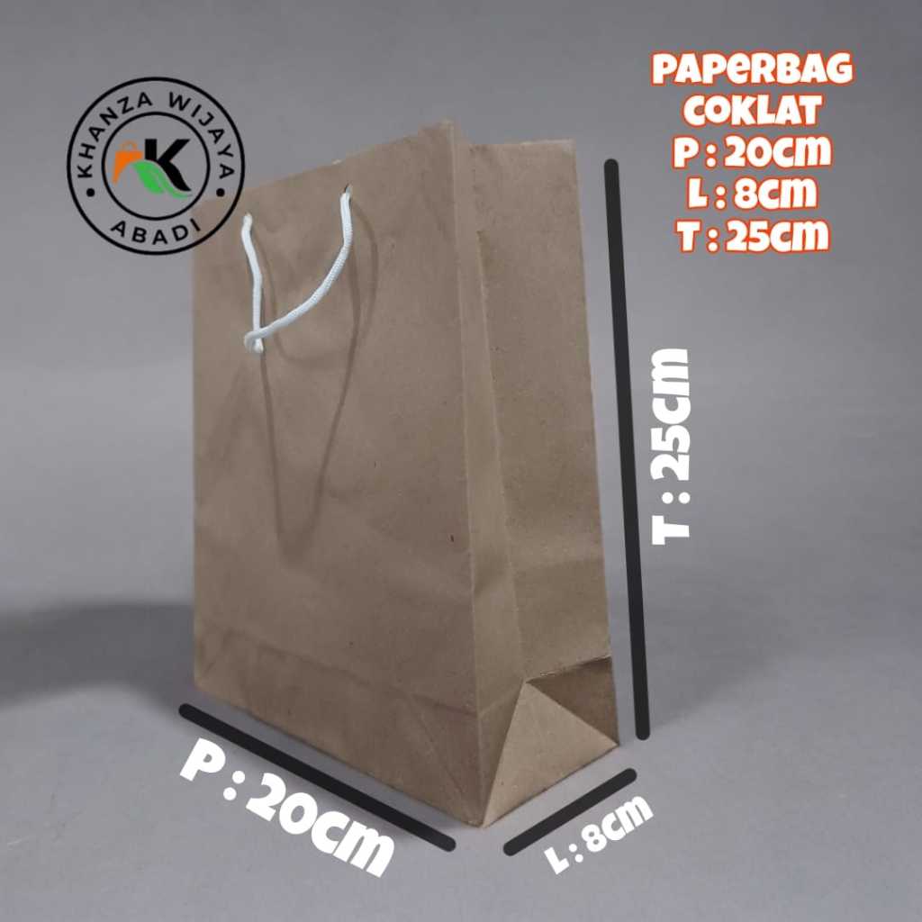 

Kantong Kertas Polos Coklat - Paper Bag Brown Craft ukuran 20x25x8 - Lusin / Flyshop91