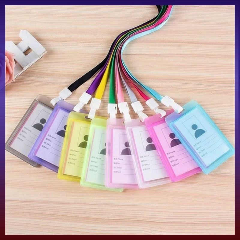 

NAME TAG ID CARD - Transparant Gantungan Kartu Nama Plastik Vertical / Lanyard Potrait Motif Polos Warna Solid doff / Tempat Id Card