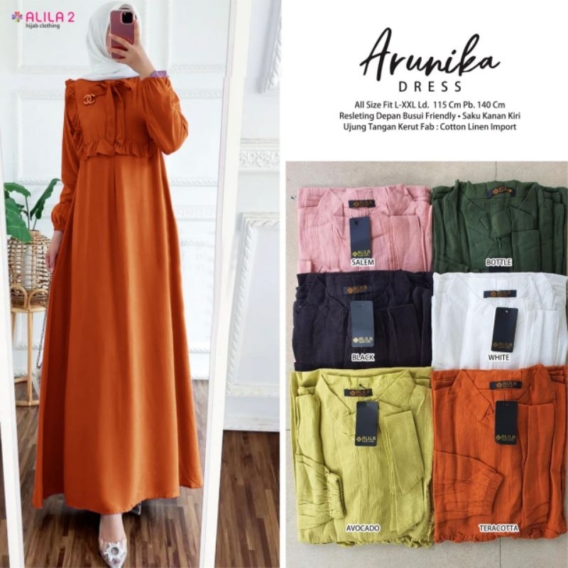 ARUNIKA DRESS POLOS GAMIS MUSLIM REMAJA TERBARU matt cotton linen ORI ALILA