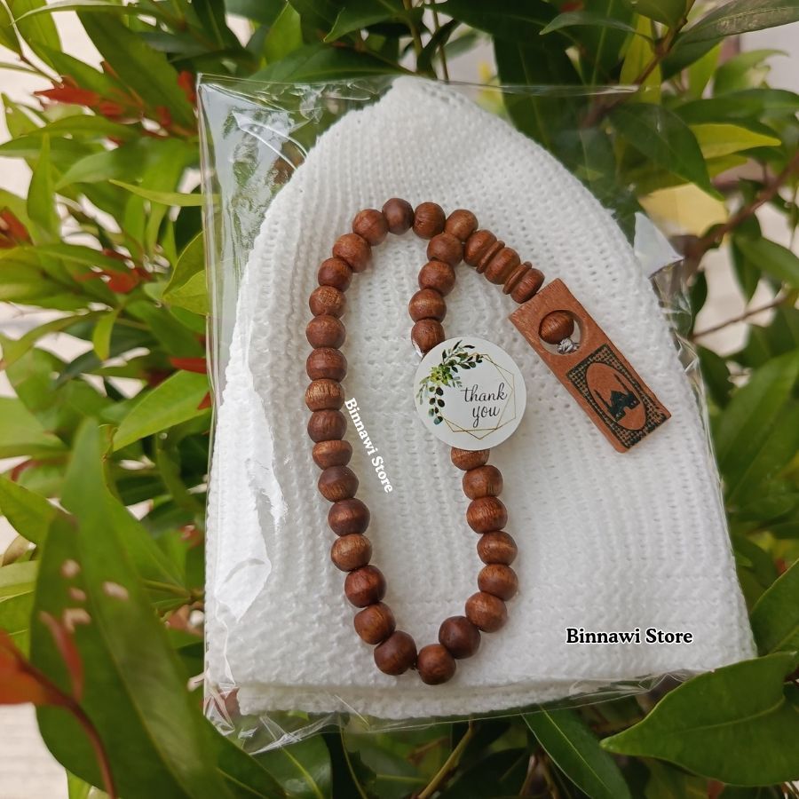 Peci Rajut Putih Polos Souvenir Peci Haji Tasbih Kayu 33