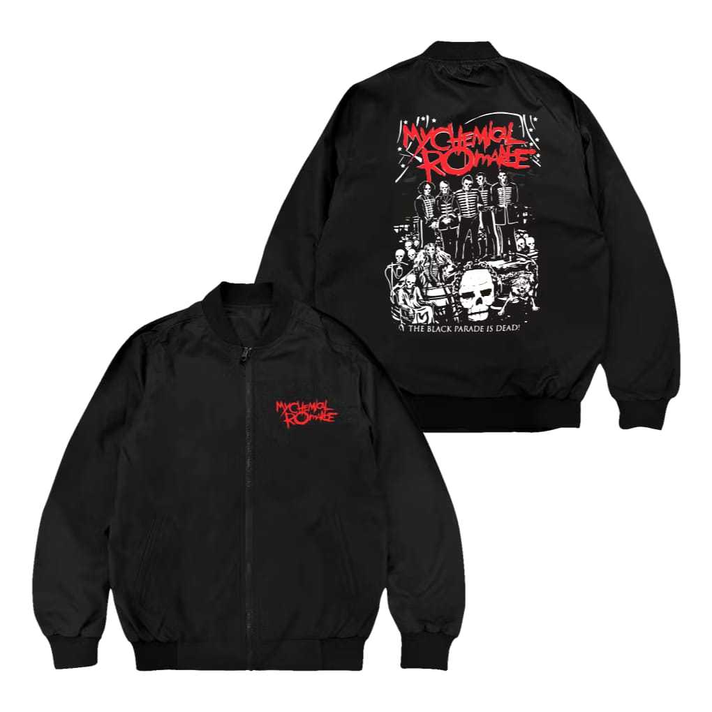 zuro - Jacket Bomber mcr personil tulisan merah Jacket pria waterproof Black Unisex