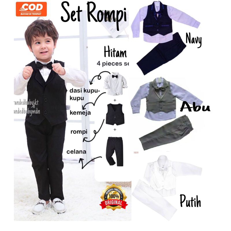 PHOTO PRODUCT ASLI PROMO SETELAN / SET 4 in 1 JAS ROMPI HITAM / NAVY / PUTIH / ABU ANAK LENGKAP DASI