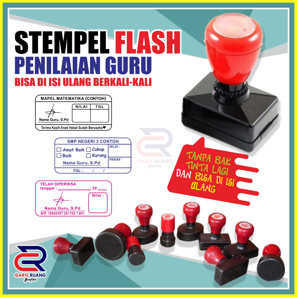 

Stempel Penilaian Guru dengan Nama Sekolah dan Paraf 27x55mm