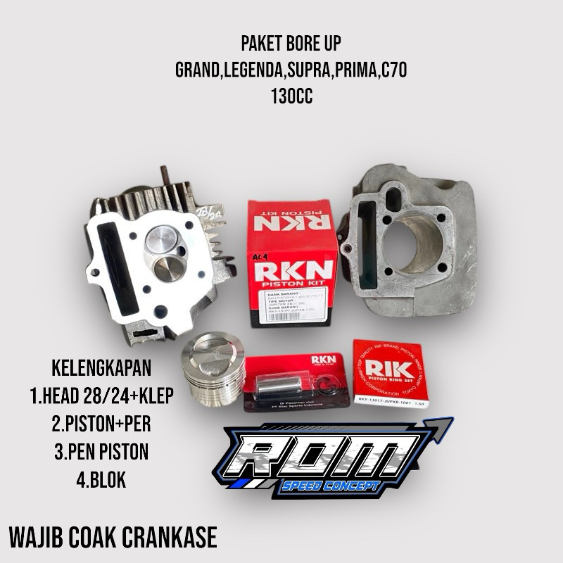 PAKET BORE UP 130CC GRAND,LEGENDA,SUPRA,STAR,C70