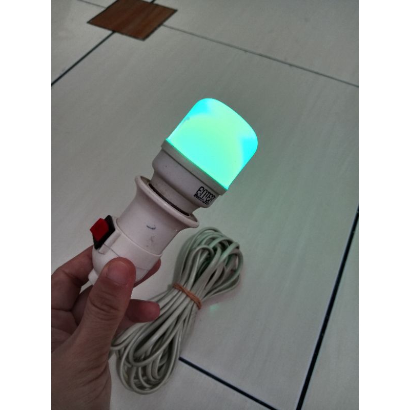 preloved lampu led hijau + fitting on off kabel panjang