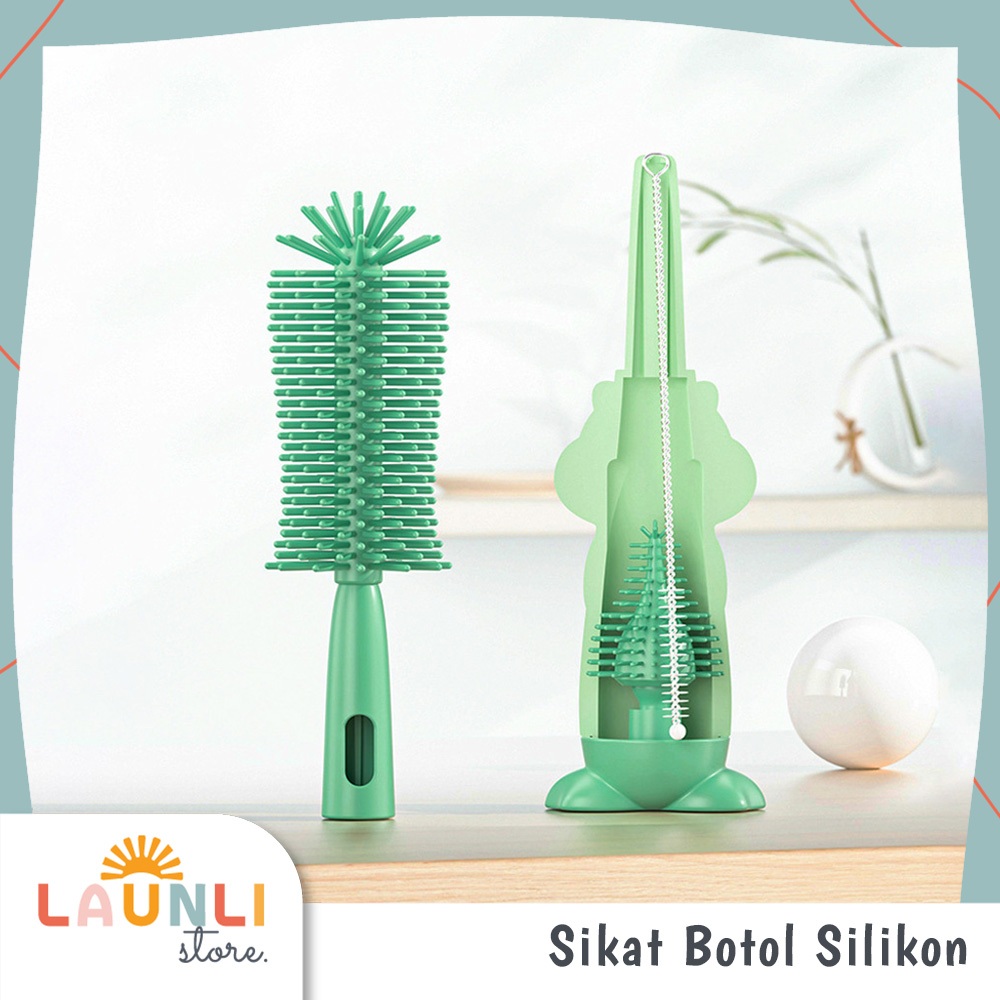 Sikat Botol Susu Bayi Silikon 3in1 Pembersih Dot Gelas Serbaguna BPA Free Karakter Lucu