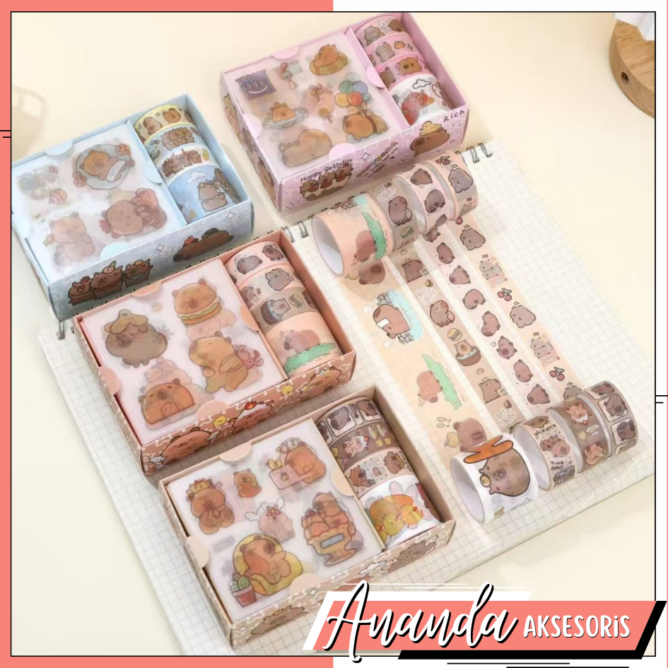 

Washi Tape Sticker Set Aesthetic Selotip Lucu Stiker Diary Scrapbook Capybara