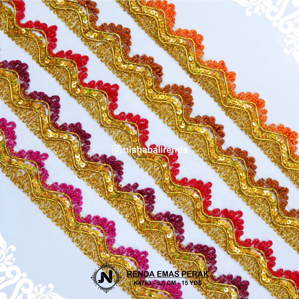 KODE C3D RENDA EMAS PERAK 4783 PER ROLL pita renda ribbon lace trim sequin india bunga bordir permat