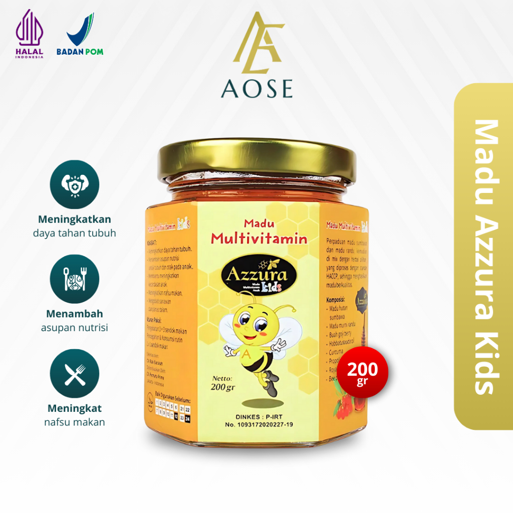 

Madu Azzura Kids 200 Gram Multivitamin Nutrisi Anak Penambah Nafsu Makan Rasa Enak Asli