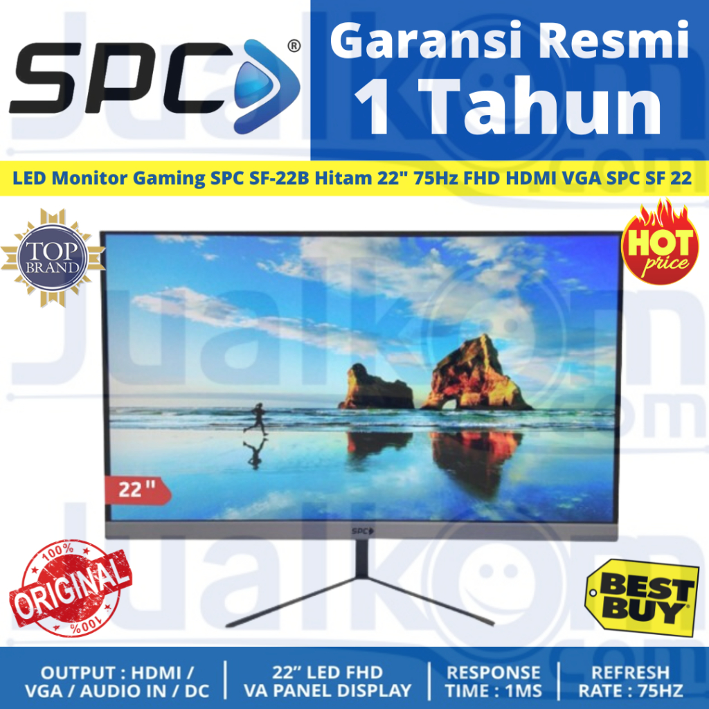 Monitor Gaming SPC SF22 22" IPS 75Hz FHD HDMI VGA - Hitam