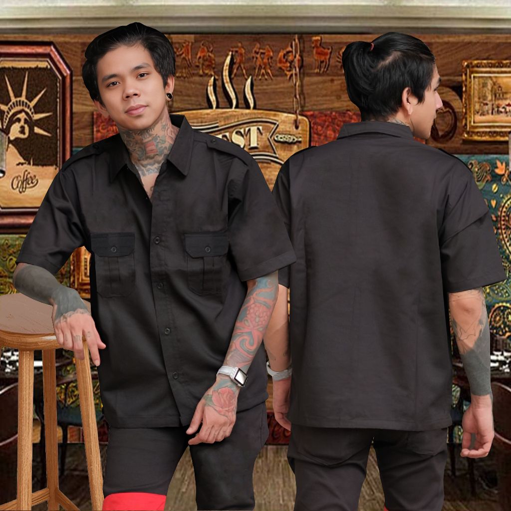 Yinyanks Kemeja Workshirt Polos pdh warna hitam pdl kemeja pria wanita