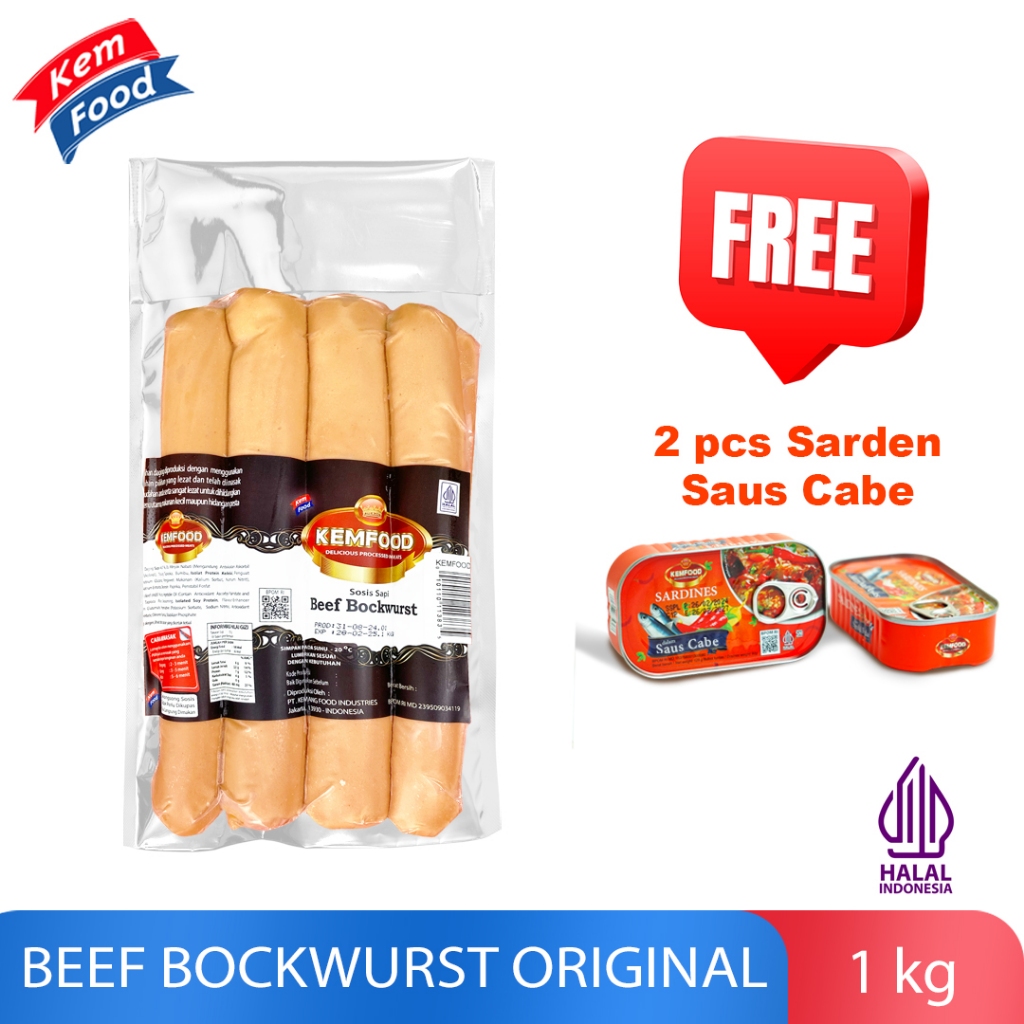 

Kemfood - Sosis Sapi Bockwurst Original 20 Cm - 1 Kg (Free Sarden Saos Cabai)