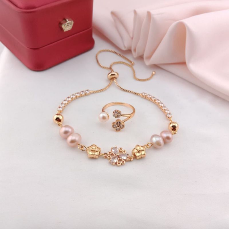 set perhiasan gelang dan cincin dari mutiara / set gelang dan cincin mutiara