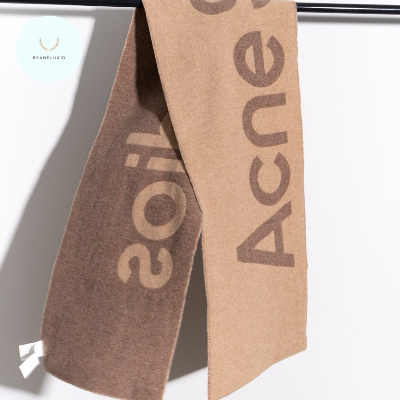 Acne Studios Logo print jacquard scarf narrow Camel Brown
