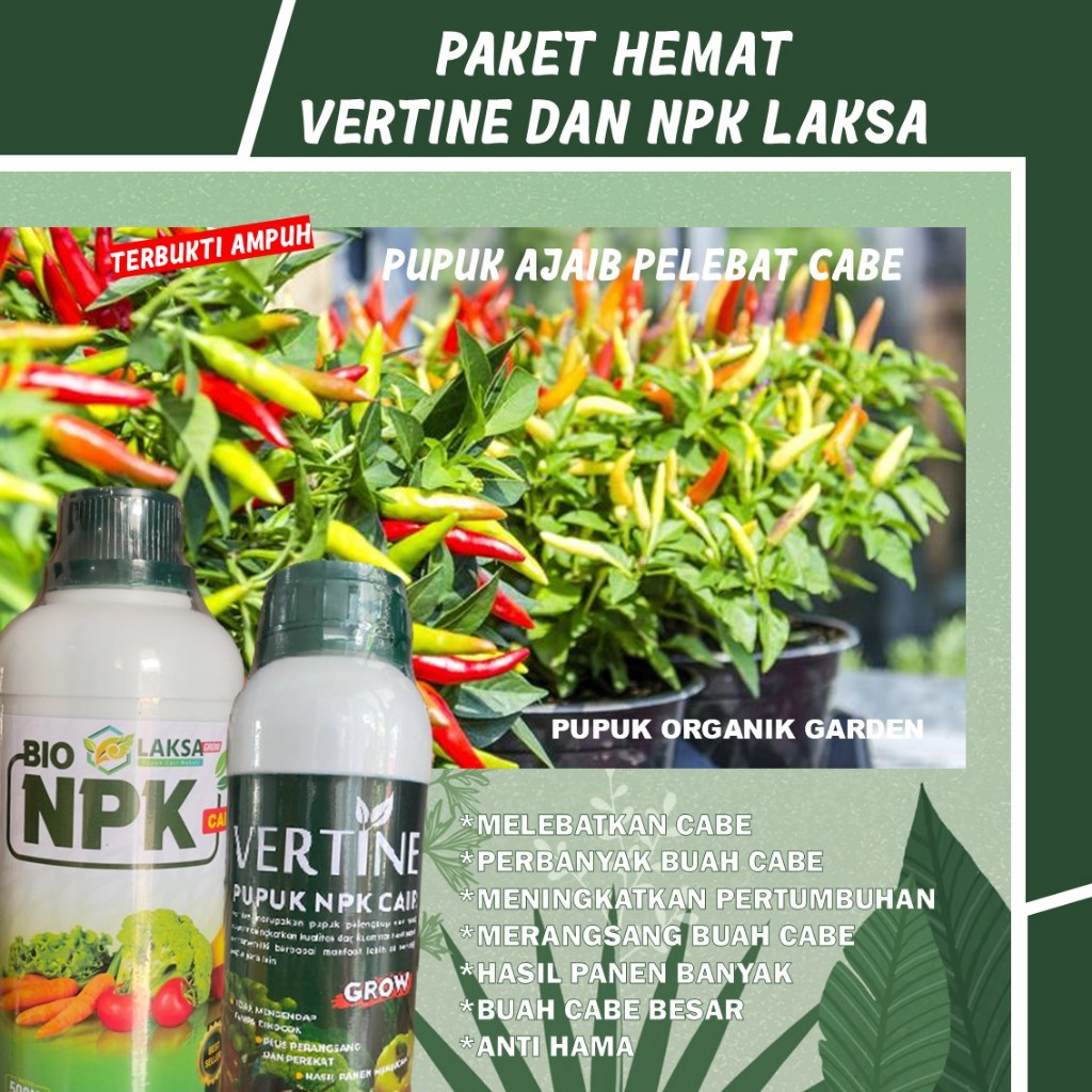 (PALING LARIS) 1 Botol Vertine & 1 Botol NPK LAKSA isi 500 ML - Pupuk Ajaib Perangsang Buah Cabe Leb