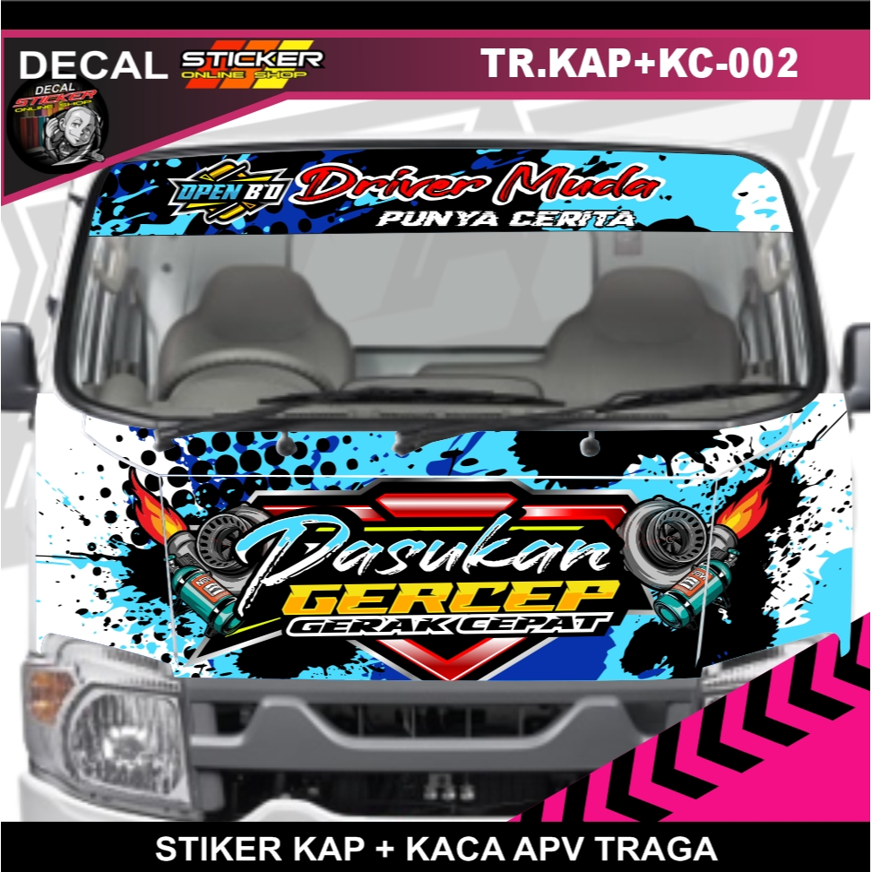 STIKER MOBIL PICKUP TRAGA KAP DEPAN + KACA ATAS DECAL PRINT VARIASI