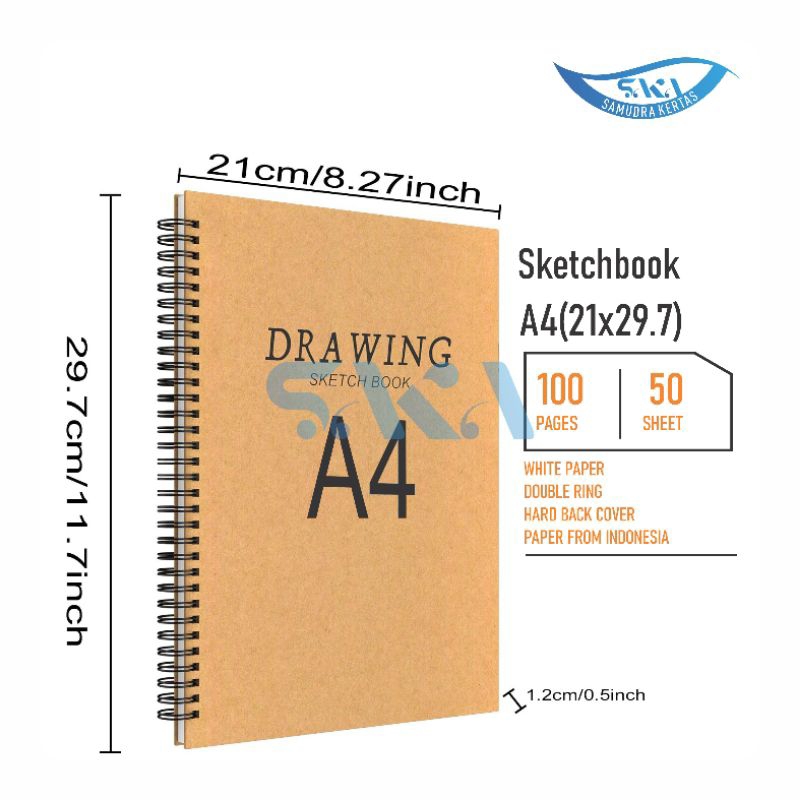 

[READY] Saka Buku sketsa Sketchbook A4 isi 100 pages 50 sheets buku gambar ukuran A4 craft cover spiral