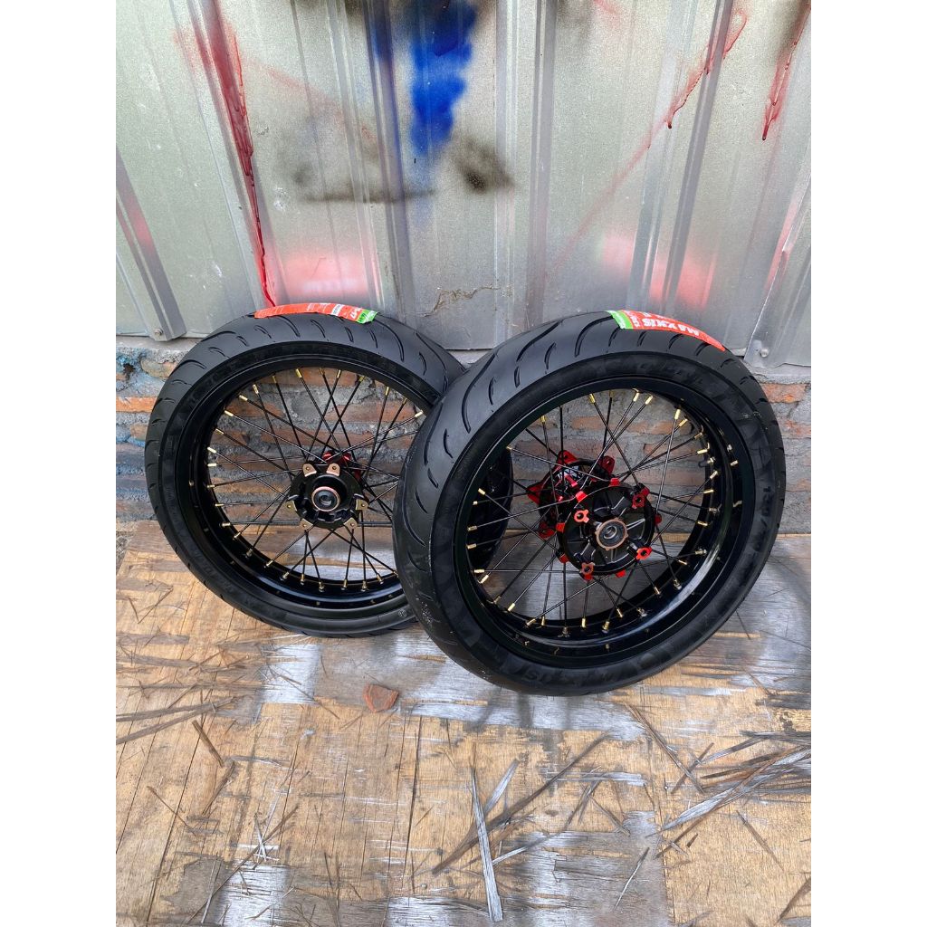 Roda Set Supermoto CRF Velg Rossi 300/350 Ring 17 Ban Maxxis Baru