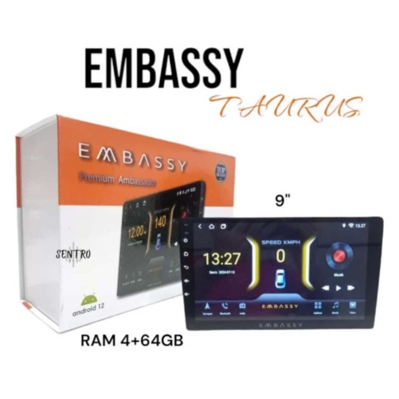 Head unit tv mobil android 9 inch embassy taurus em-999 ram 4 gb + rom 64 gb apple carplay android a