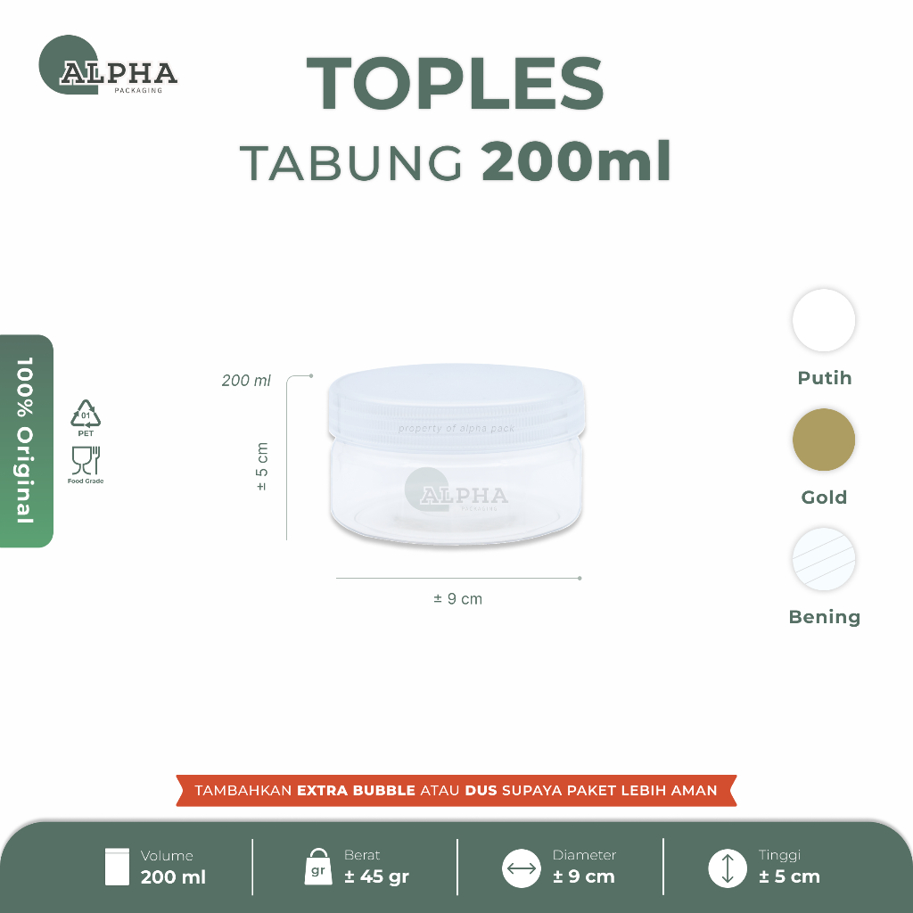 Toples Tabung 200ml Plastik Bening - Jar Kue Kering Bumbu Cookies Kedap Udara Kecil Mini 200 ml PET