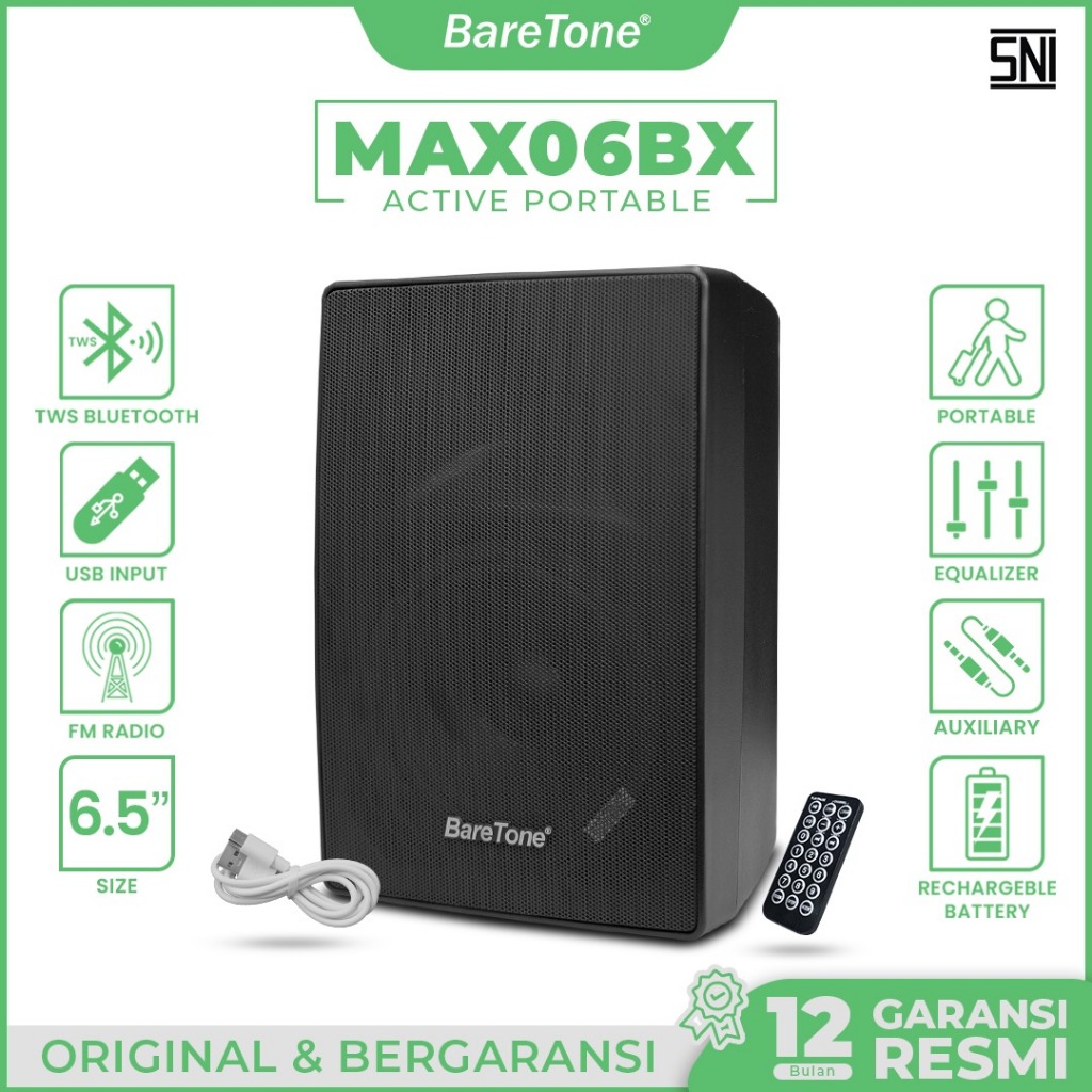 Speaker Portable BareTone MAX06BX 6in Bluetooth MAX 06 BX 6" 6inch Bare Tone