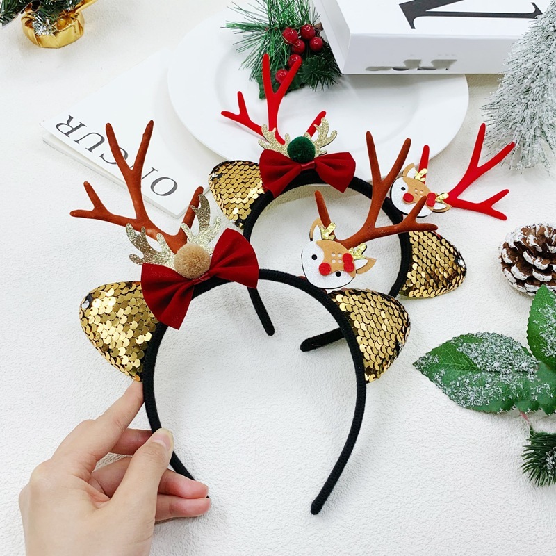 Premium Bando Natal Tanduk Rusa Pita Glitter Bando Natal Kuping Christmas Deer Headband  Ornamen Nat
