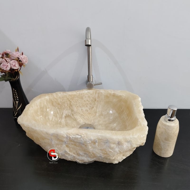 Wastafel Cucitangan Natural Onix | Cuci tangan  Aesthetic | Wastafel Unik | Free Packing Kayu