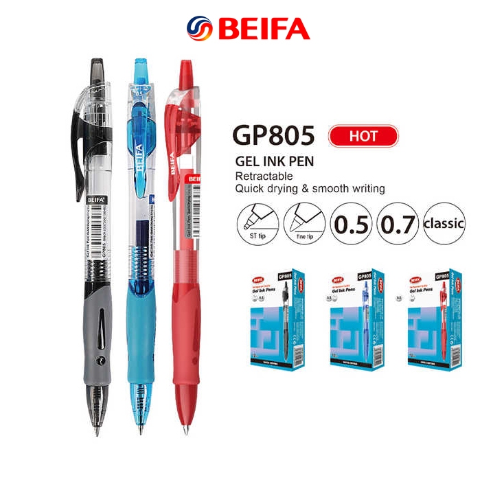 

Beifa Gel pen 0.5mm 2 warna hitam/biru pcs GP805