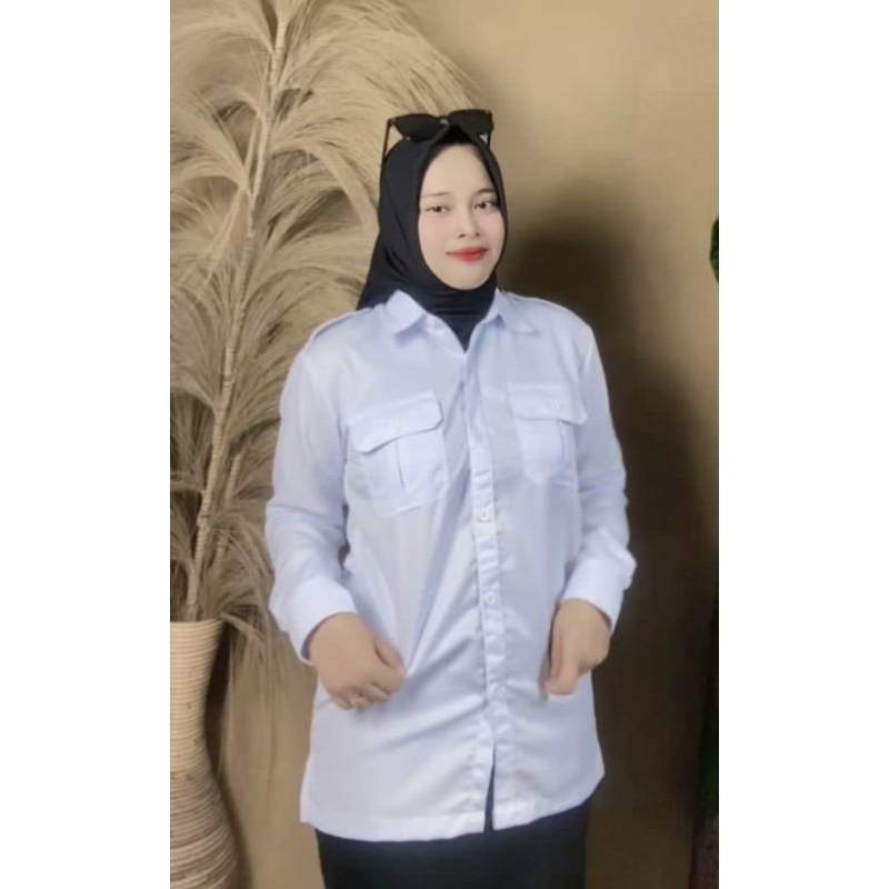 seragam pdh putih saku dada wanita seragam kerja