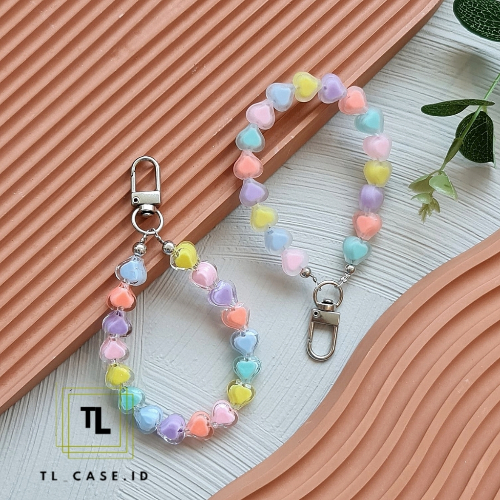 Phone Strap Charm Beads RAINBOW HEART - Gantungan Hp Aesthetic / Gantungan Korean Style / Gantungan 