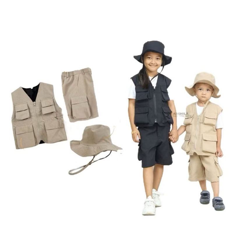 Setelan Baju Rompi SAFARI Anak/Baju Rompi Anak HIKING/Baju Rompi Anak MANCING/Baju Rompi Anak Laki L