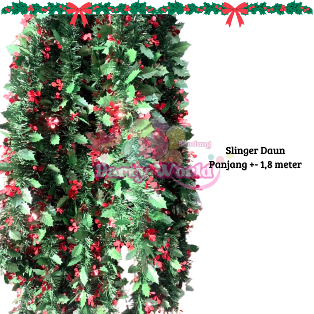 Slinger Natal Hijau Daun Holly Tebal