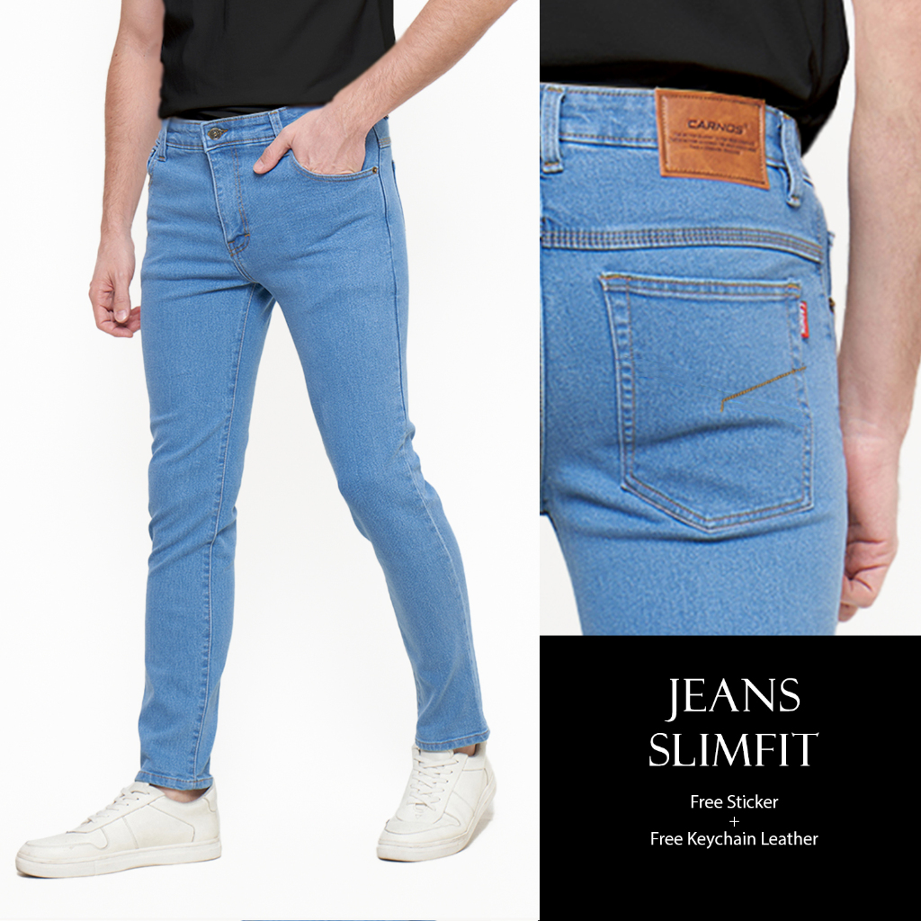 Carnos Celana Jeans Panjang Slim Fit Pria Biru Muda