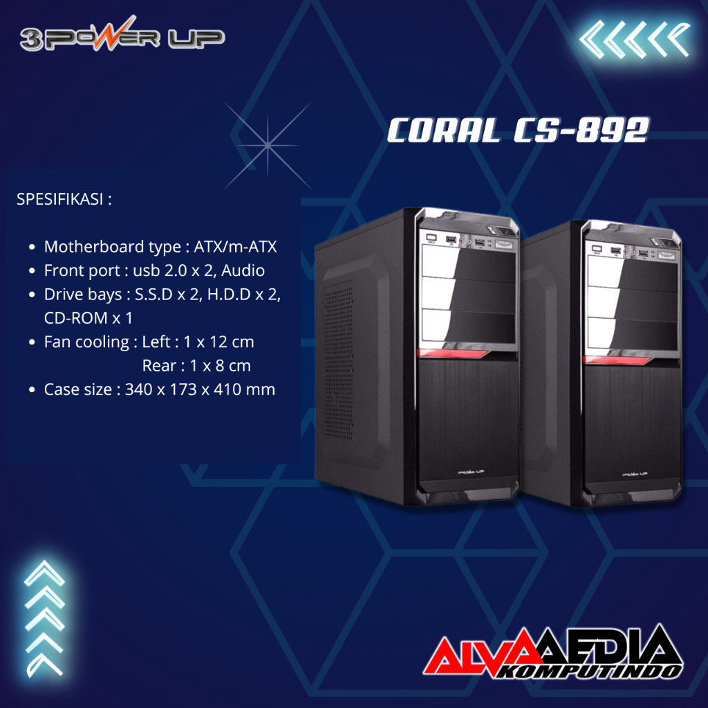 CASHING PC 3 POWER UP CORAL CS-892 INCLUDE PSU | CASE PC 3 POWER UP CORAL-892 INCLUDE PSU