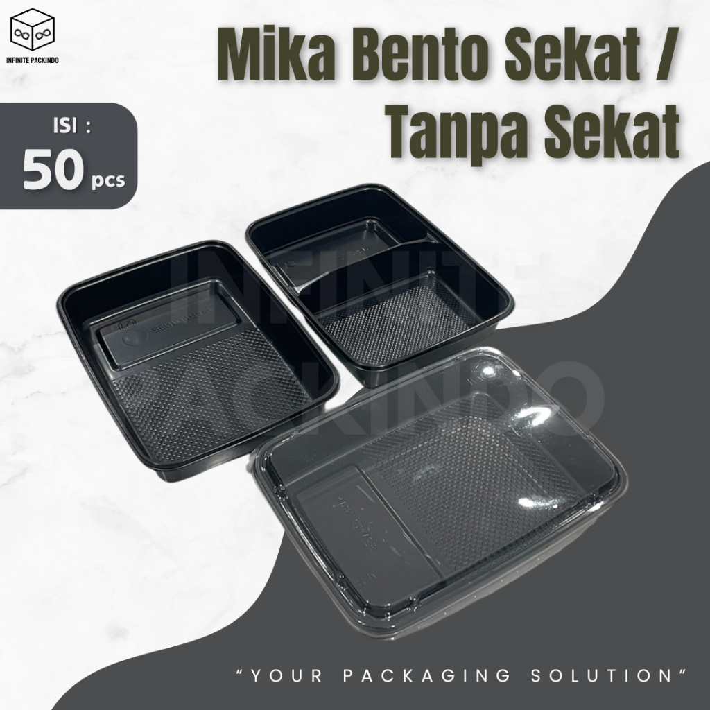 (ISI 50 PCS) Mika Bento Tanpa Sekat / Mika Bento Sekat 2 / Box Bento Tanpa Sekat / Box Bento Sekat 2