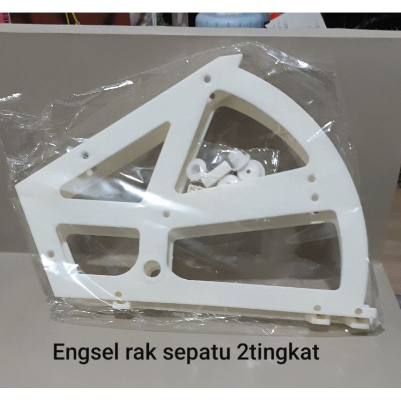 Braket lipat rak sepatu 2susun plastik putih / engsel rak sepatu 2susun