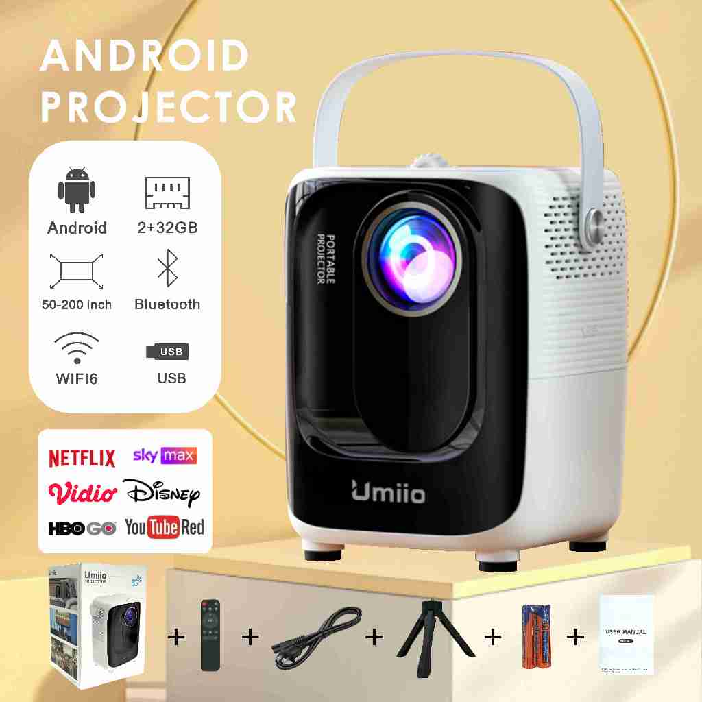 [COD] Ready Stock Umiio A007 U20 HDMI Proyektor Android TV 1080P Smart Projector 6000 Lumen Ram 3GB 
