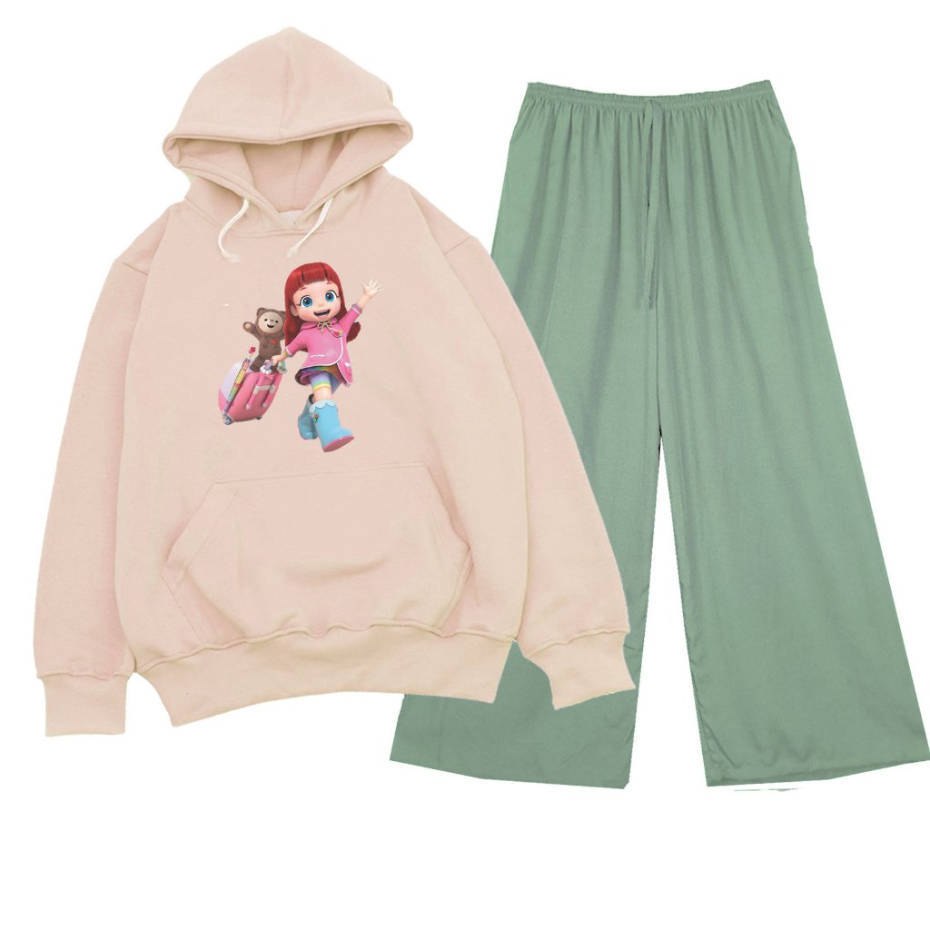 Setelan Sweater Hoodie Rainbow Ruby Koper Viral Anak Remaja Perempuan Celana Kulot