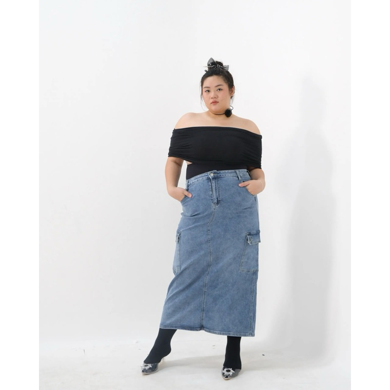 AVERY LONG CARGO DENIM SKIRT JUMBO PREMIUM | ROK DENIM JUMBO
