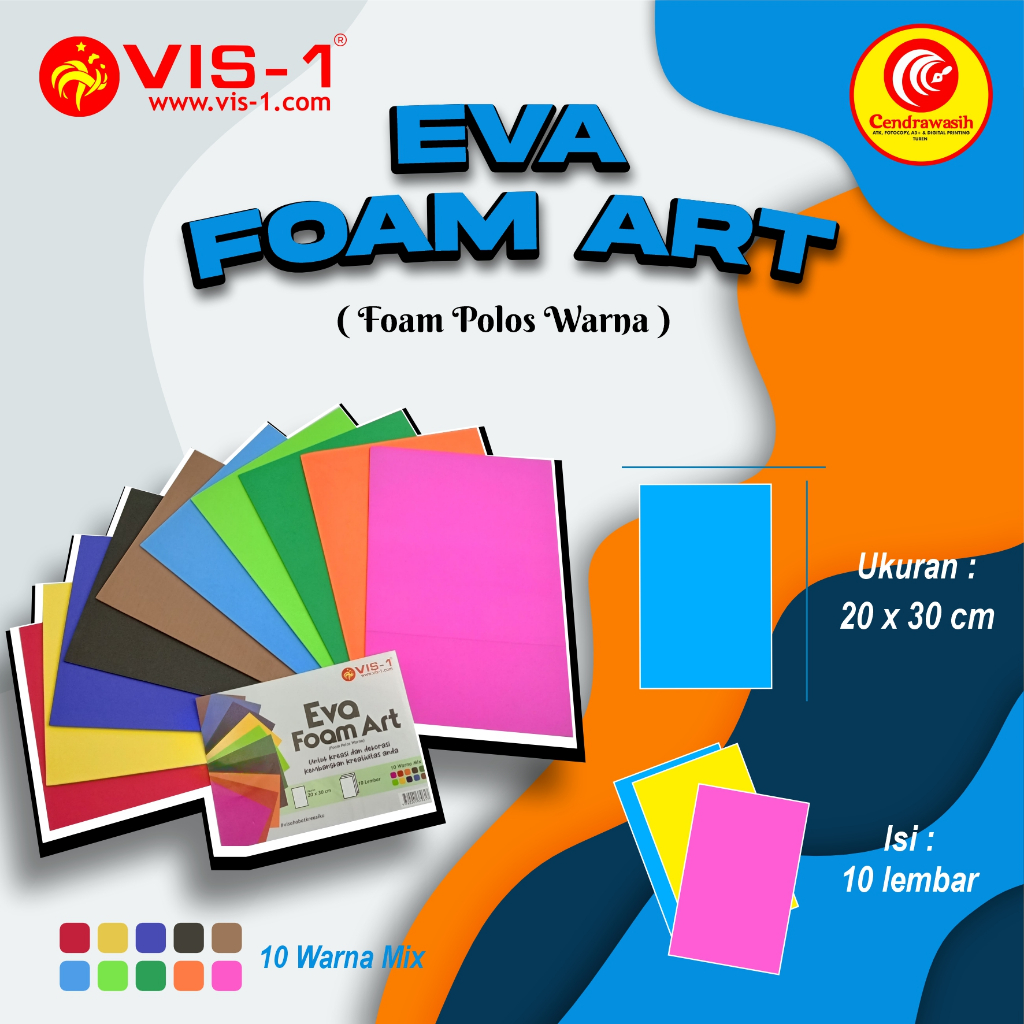 

EVA FOAM ART VIS-1 POLOS WARNA/GLITTER WARNA 20X30CM 10 VARIAN WARNA