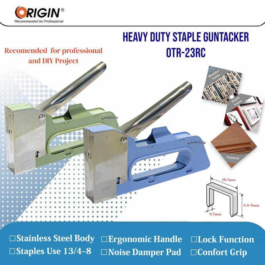 

Gun Tacker OTR-23RC / Heavy Duty Guntacker / Stapler Tacker 4-6-8mm / Stapl Jok Motor / DIY & Profesional Guntacker / Stapler Tembak Stainless Steel ORIGIN OTR-23RC