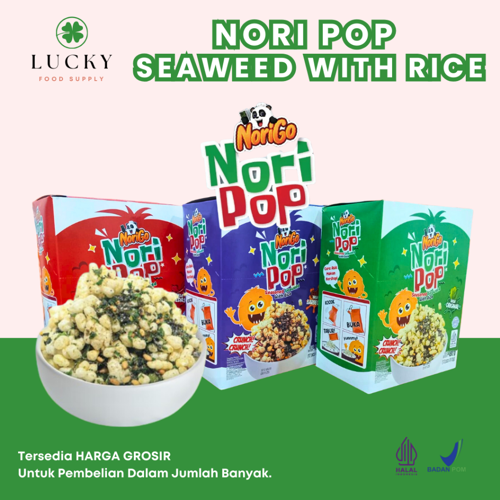 

Norigo Nori Pop Seasoned Seaweed With Rice (1 BOX ISI 12 PCS) / Snack Tabur Nori / Snack Rumput Laut 15g