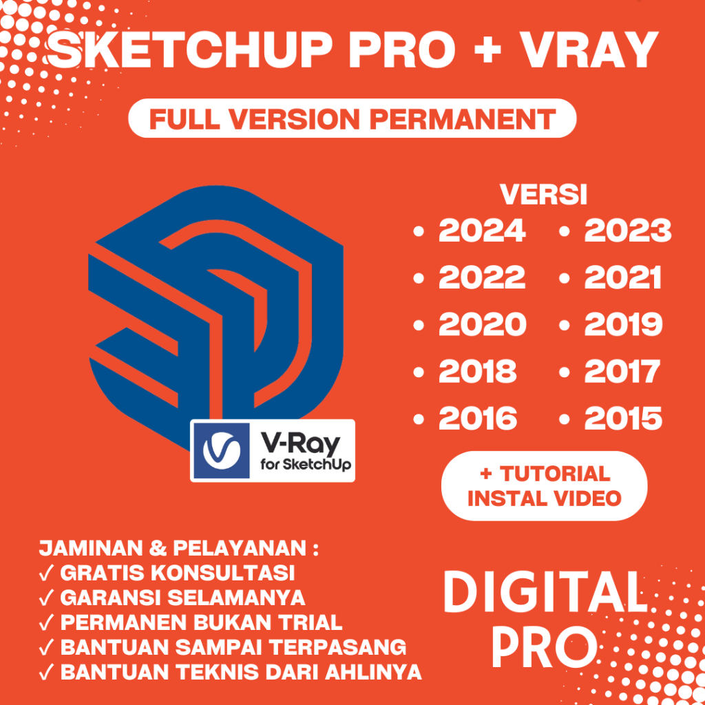 SKETCHUP PRO 2024 2023 2022 2021 2020 2019 2018 2017 2016 2015  + VRAY PERMANEN WIN