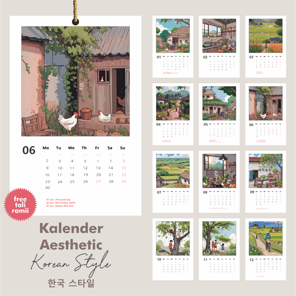 

Kalender 2025 Aesthetic Korean Style ukuran A5 | Wall Calendar