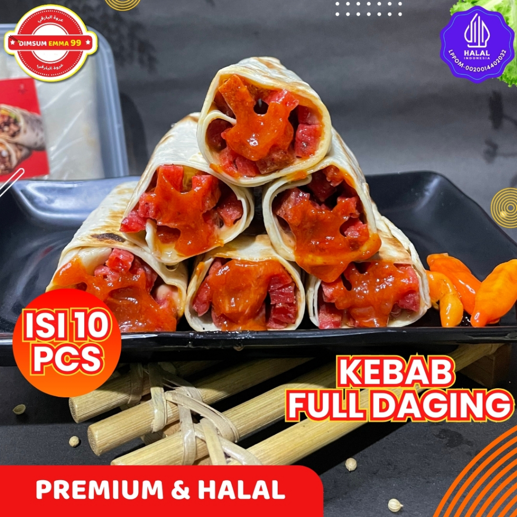 

Kebab Full Daging Sapi Tanpa Sayur Frozen Premium Isi 10 Pcs Halal, Cemilan Instant Premium